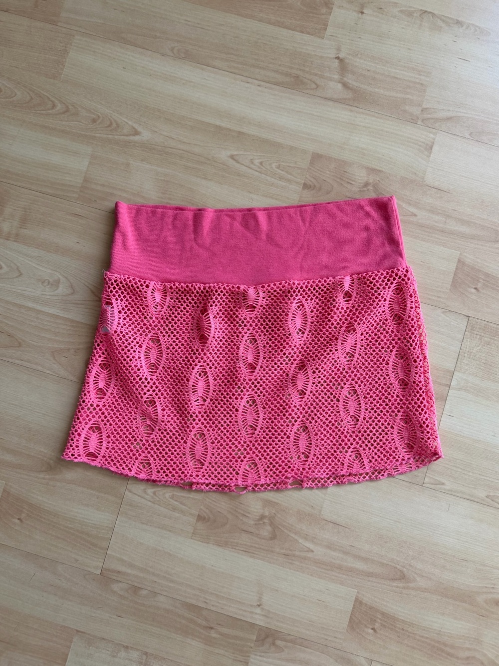 B.split Pink Crochet Mini Skirt